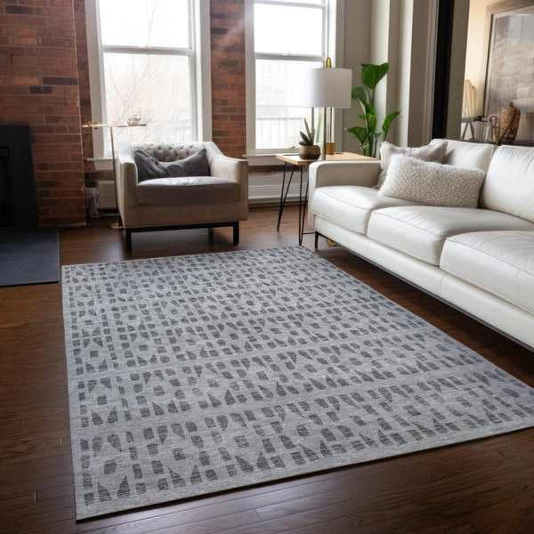 HomeRoots 5' Gray and Ivory Geometric Area Rug - Durable, Washable, Stylish Accent for Indoor or Outdoor Use 10' X 14' 613776