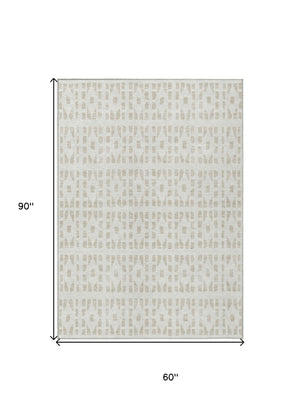 HomeRoots 5' Elegant Ivory and Beige Geometric Area Rug - Machine Washable, Indoor/Outdoor Durability 5' X 8' 613778