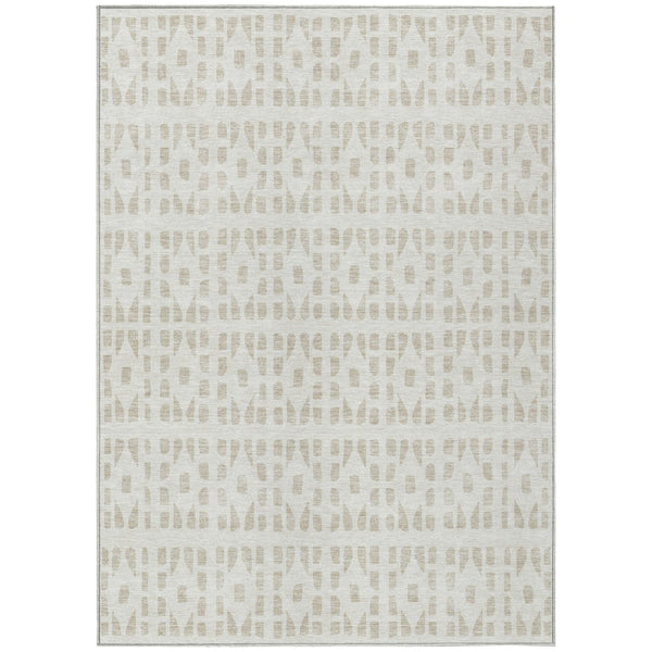 HomeRoots 5' Elegant Ivory and Beige Geometric Area Rug - Machine Washable, Indoor/Outdoor Durability 5' X 8' 613778