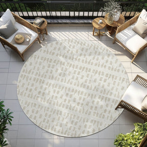 HomeRoots 5' Elegant Ivory and Beige Geometric Area Rug - Machine Washable, Indoor/Outdoor Durability 8' Round 613779