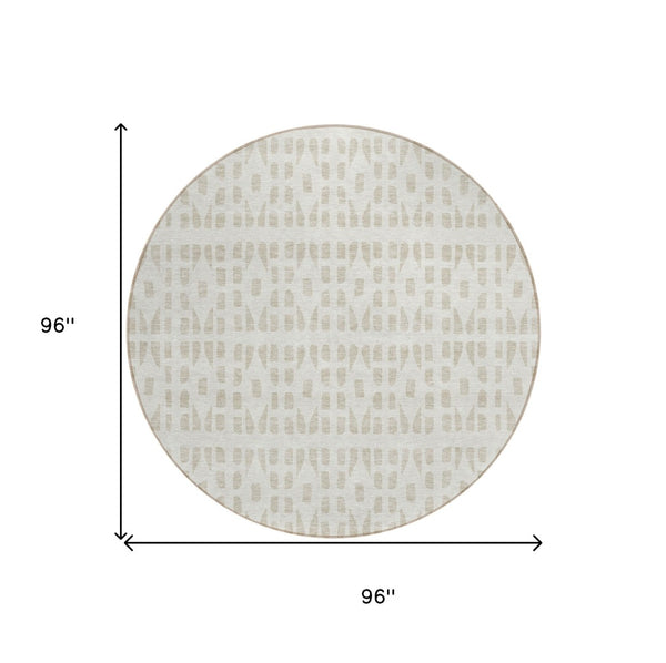 HomeRoots 5' Elegant Ivory and Beige Geometric Area Rug - Machine Washable, Indoor/Outdoor Durability 8' Round 613779