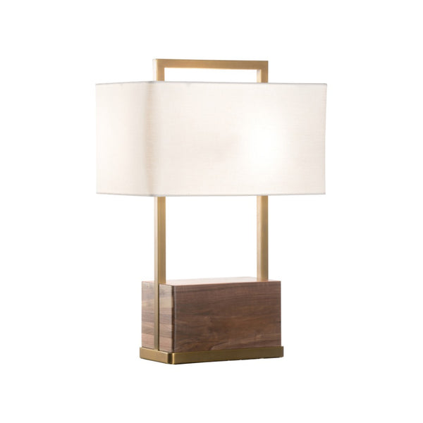 Wildwood Hayes Walnut Table Lamp With Antique Brass & Linen Shade, Dual Pull-Chain Lighting For Task/Ambient 61378