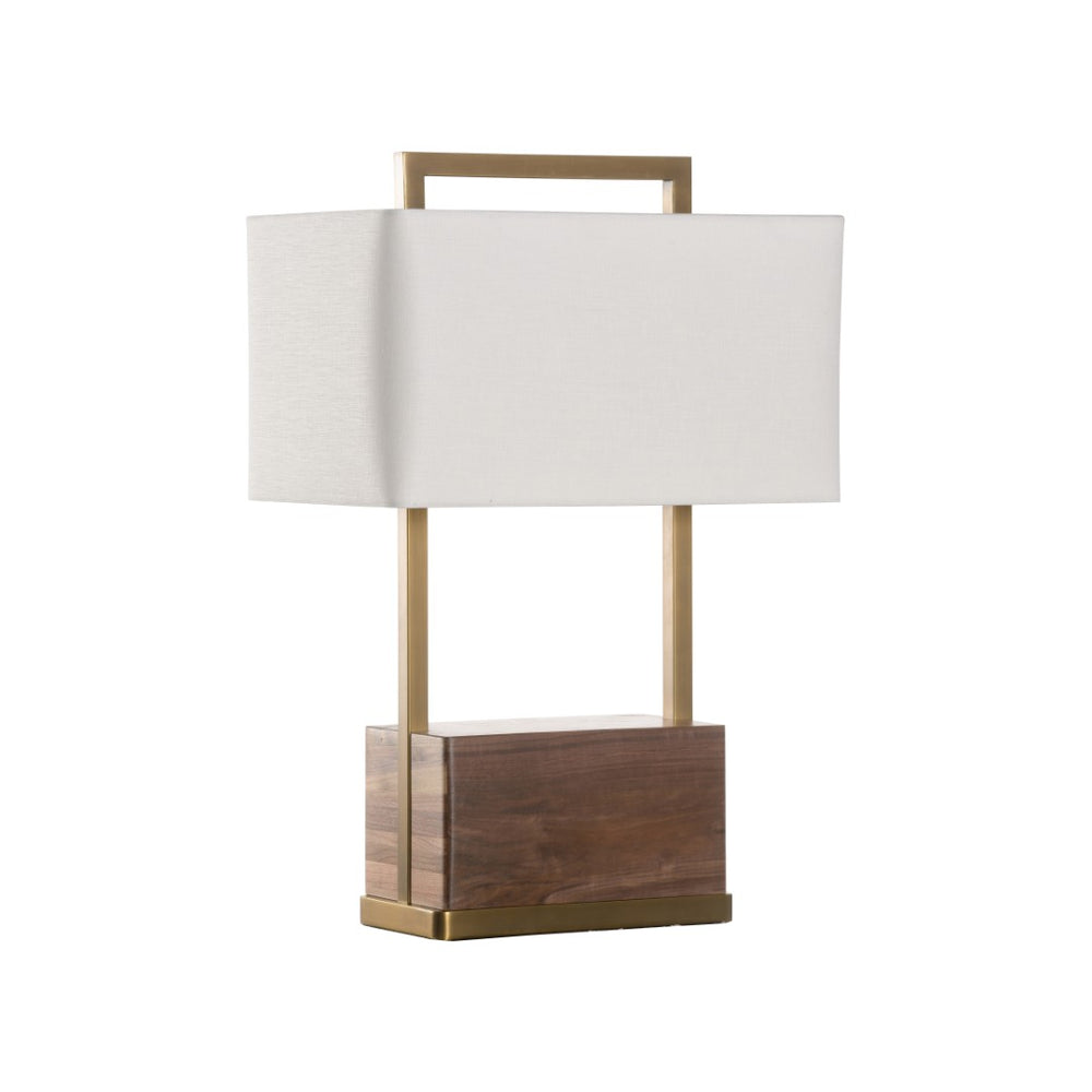 Wildwood Hayes Walnut Table Lamp With Antique Brass & Linen Shade, Dual Pull-Chain Lighting For Task/Ambient 61378