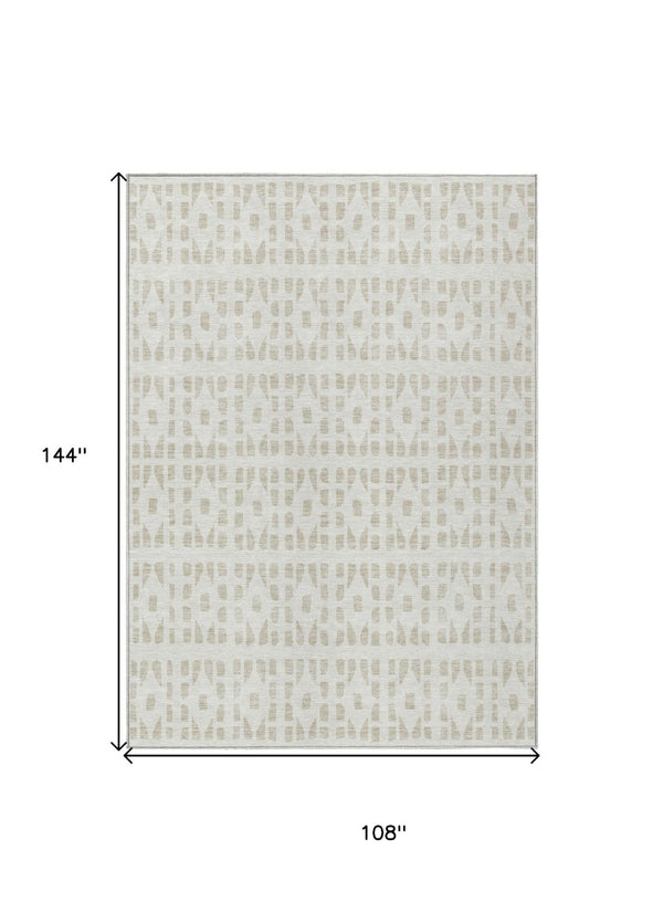 HomeRoots 5' Elegant Ivory and Beige Geometric Area Rug - Machine Washable, Indoor/Outdoor Durability 9' X 12' 613781