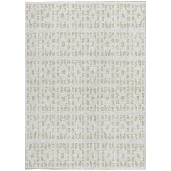 HomeRoots 5' Elegant Ivory and Beige Geometric Area Rug - Machine Washable, Indoor/Outdoor Durability 10' X 14' 613782