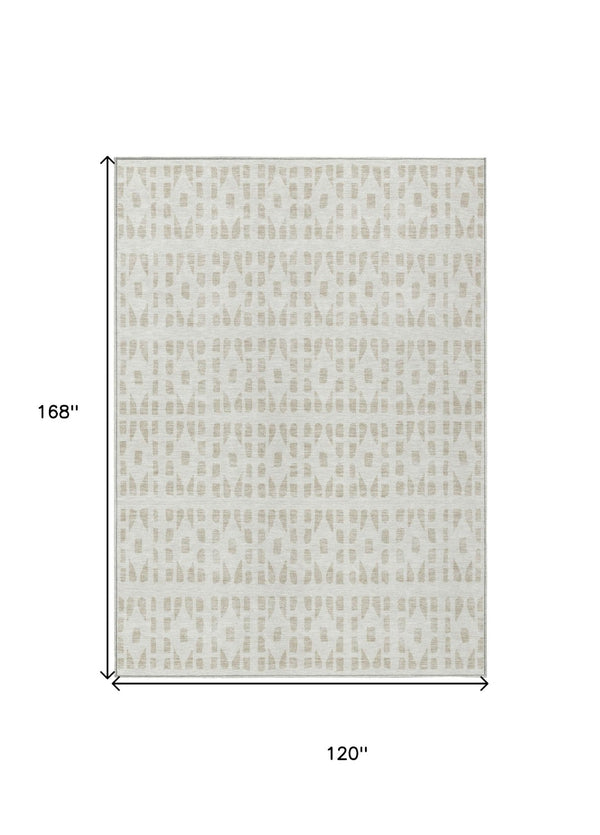 HomeRoots 5' Elegant Ivory and Beige Geometric Area Rug - Machine Washable, Indoor/Outdoor Durability 10' X 14' 613782