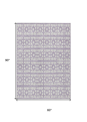 HomeRoots 5' Modern Lavender and Ivory Geometric Area Rug – Durable, Washable Indoor/Outdoor Design for Any Space 5' X 8' 613784