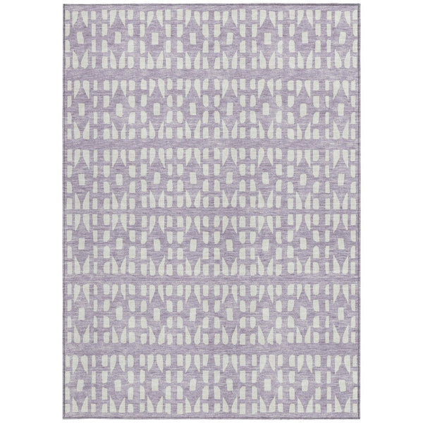 HomeRoots 5' Modern Lavender and Ivory Geometric Area Rug – Durable, Washable Indoor/Outdoor Design for Any Space 5' X 8' 613784