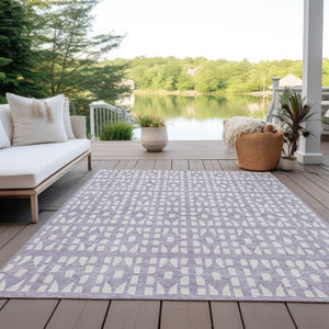 HomeRoots 5' Modern Lavender and Ivory Geometric Area Rug – Durable, Washable Indoor/Outdoor Design for Any Space 5' X 8' 613784