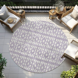 HomeRoots 5' Modern Lavender and Ivory Geometric Area Rug – Durable, Washable Indoor/Outdoor Design for Any Space 8' Round 613785