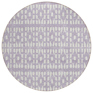 HomeRoots 5' Modern Lavender and Ivory Geometric Area Rug – Durable, Washable Indoor/Outdoor Design for Any Space 8' Round 613785
