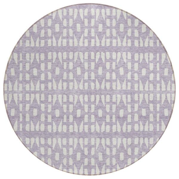HomeRoots 5' Modern Lavender and Ivory Geometric Area Rug – Durable, Washable Indoor/Outdoor Design for Any Space 8' Round 613785