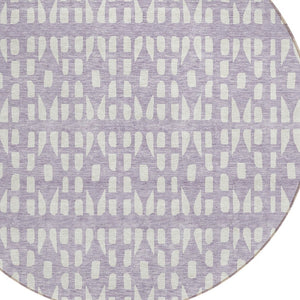 HomeRoots 5' Modern Lavender and Ivory Geometric Area Rug – Durable, Washable Indoor/Outdoor Design for Any Space 8' Round 613785