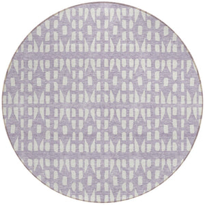 HomeRoots 5' Modern Lavender and Ivory Geometric Area Rug – Durable, Washable Indoor/Outdoor Design for Any Space 8' Round 613785