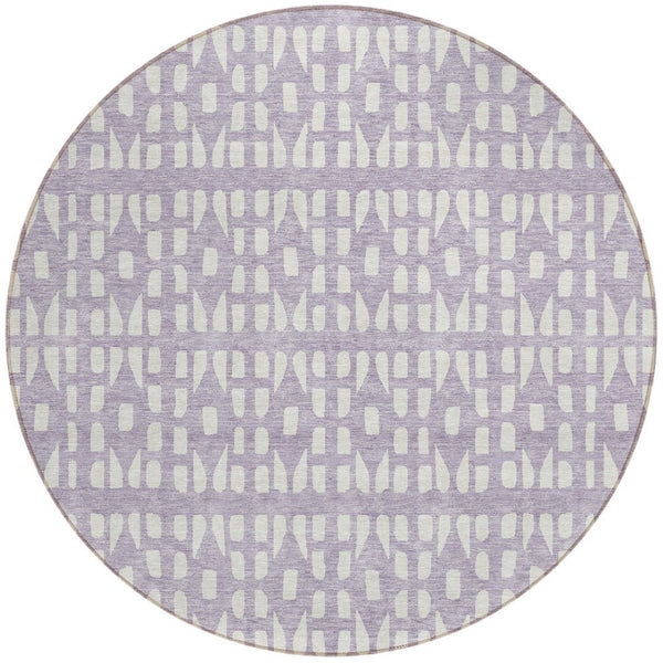 HomeRoots 5' Modern Lavender and Ivory Geometric Area Rug – Durable, Washable Indoor/Outdoor Design for Any Space 8' Round 613785