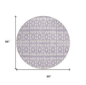 HomeRoots 5' Modern Lavender and Ivory Geometric Area Rug – Durable, Washable Indoor/Outdoor Design for Any Space 8' Round 613785