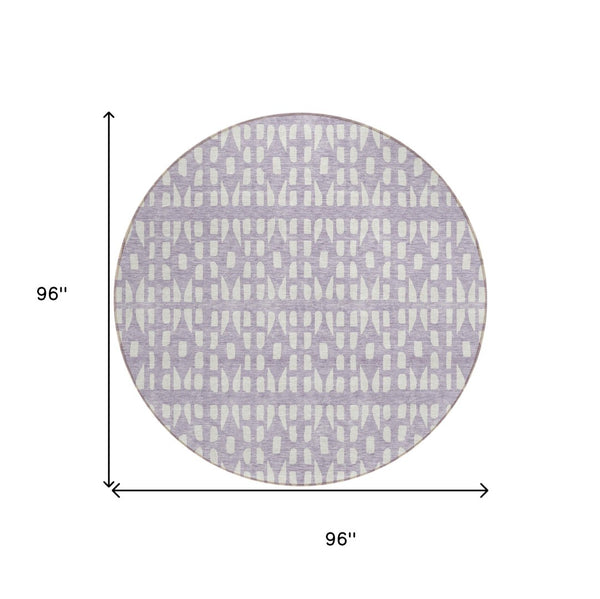 HomeRoots 5' Modern Lavender and Ivory Geometric Area Rug – Durable, Washable Indoor/Outdoor Design for Any Space 8' Round 613785