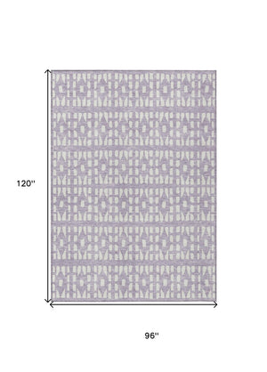 HomeRoots 5' Modern Lavender and Ivory Geometric Area Rug – Durable, Washable Indoor/Outdoor Design for Any Space 8' X 10' 613786