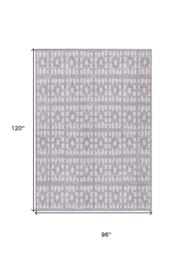 HomeRoots 5' Modern Lavender and Ivory Geometric Area Rug – Durable, Washable Indoor/Outdoor Design for Any Space 8' X 10' 613786