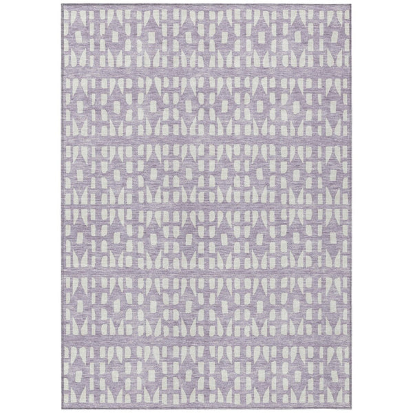 HomeRoots 5' Modern Lavender and Ivory Geometric Area Rug – Durable, Washable Indoor/Outdoor Design for Any Space 8' X 10' 613786
