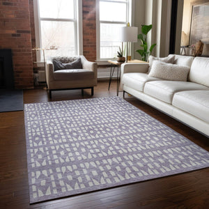 HomeRoots 5' Modern Lavender and Ivory Geometric Area Rug – Durable, Washable Indoor/Outdoor Design for Any Space 8' X 10' 613786