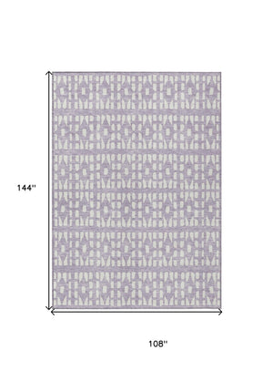 HomeRoots 5' Modern Lavender and Ivory Geometric Area Rug – Durable, Washable Indoor/Outdoor Design for Any Space 9' X 12' 613787