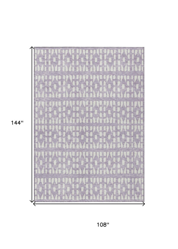 HomeRoots 5' Modern Lavender and Ivory Geometric Area Rug – Durable, Washable Indoor/Outdoor Design for Any Space 9' X 12' 613787