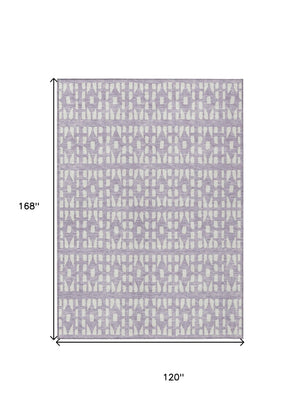 HomeRoots 5' Modern Lavender and Ivory Geometric Area Rug – Durable, Washable Indoor/Outdoor Design for Any Space 10' X 14' 613788