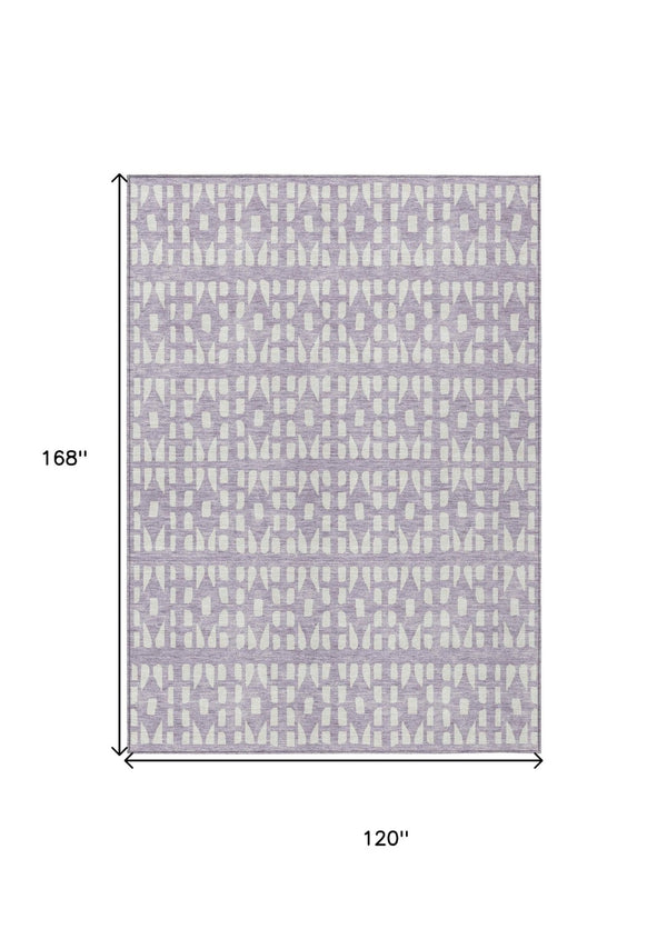 HomeRoots 5' Modern Lavender and Ivory Geometric Area Rug – Durable, Washable Indoor/Outdoor Design for Any Space 10' X 14' 613788
