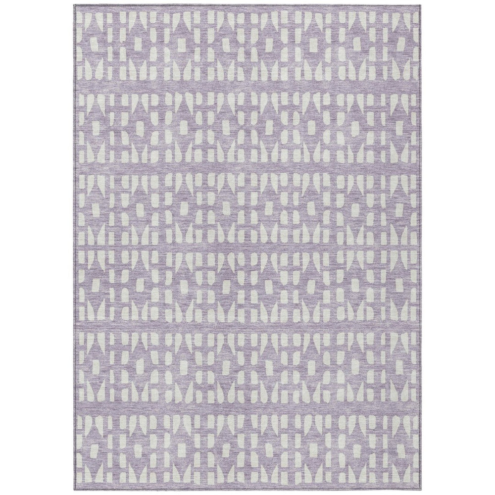 HomeRoots 5' Modern Lavender and Ivory Geometric Area Rug – Durable, Washable Indoor/Outdoor Design for Any Space 10' X 14' 613788