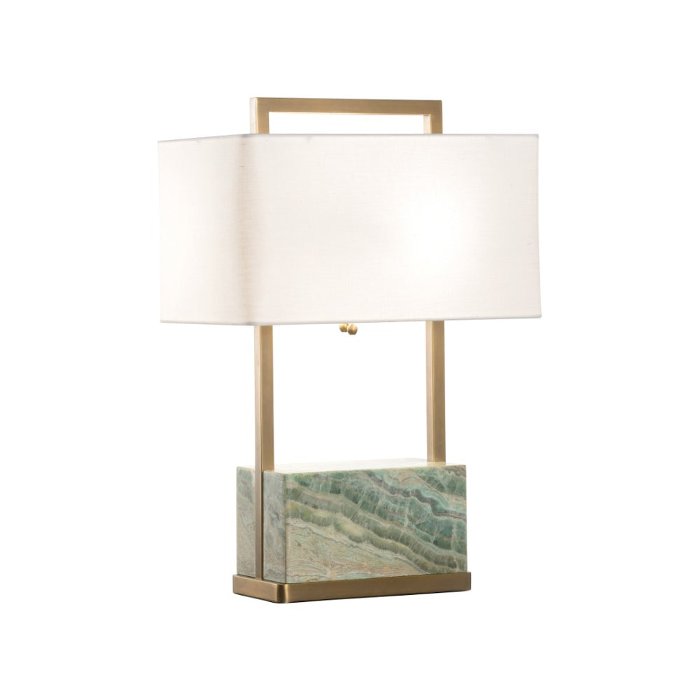 Wildwood Paris Marble Table Lamp — Italian Green Marble Base, Antique Brass, Dual-Pull Lights, Linen Shade, 25.5" H 61379