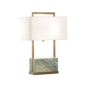 Wildwood Paris Marble Table Lamp — Italian Green Marble Base, Antique Brass, Dual-Pull Lights, Linen Shade, 25.5" H 61379