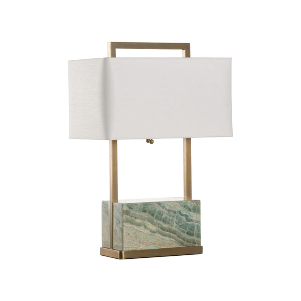 Wildwood Paris Marble Table Lamp — Italian Green Marble Base, Antique Brass, Dual-Pull Lights, Linen Shade, 25.5" H 61379