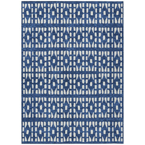 HomeRoots 5' Stylish Navy Blue and Ivory Geometric Washable Area Rug for Indoor and Outdoor Spaces Upgrade 5' X 8' 613790