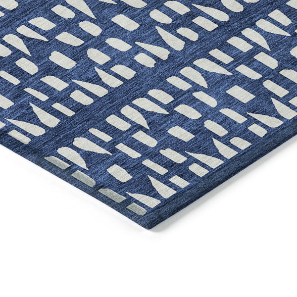 HomeRoots 5' Stylish Navy Blue and Ivory Geometric Washable Area Rug for Indoor and Outdoor Spaces Upgrade 5' X 8' 613790