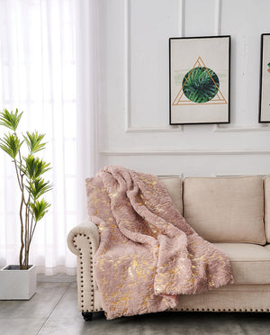 English Elm Luxury Chinchilla Faux Fur Throw Blanket In Dusty Rose With Gilded Accents - Cozy & Elegant (60"X80") B030P233961