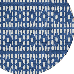 HomeRoots 5' Stylish Navy Blue and Ivory Geometric Washable Area Rug for Indoor and Outdoor Spaces Upgrade 8' Round 613791