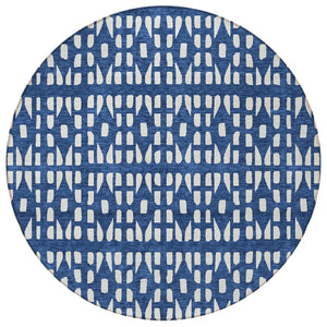 HomeRoots 5' Stylish Navy Blue and Ivory Geometric Washable Area Rug for Indoor and Outdoor Spaces Upgrade 8' Round 613791