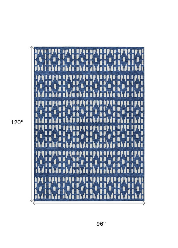 HomeRoots 5' Stylish Navy Blue and Ivory Geometric Washable Area Rug for Indoor and Outdoor Spaces Upgrade 8' X 10' 613792