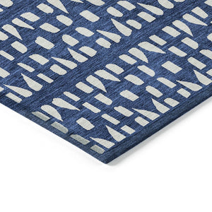 HomeRoots 5' Stylish Navy Blue and Ivory Geometric Washable Area Rug for Indoor and Outdoor Spaces Upgrade 8' X 10' 613792