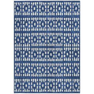 HomeRoots 5' Stylish Navy Blue and Ivory Geometric Washable Area Rug for Indoor and Outdoor Spaces Upgrade 9' X 12' 613793