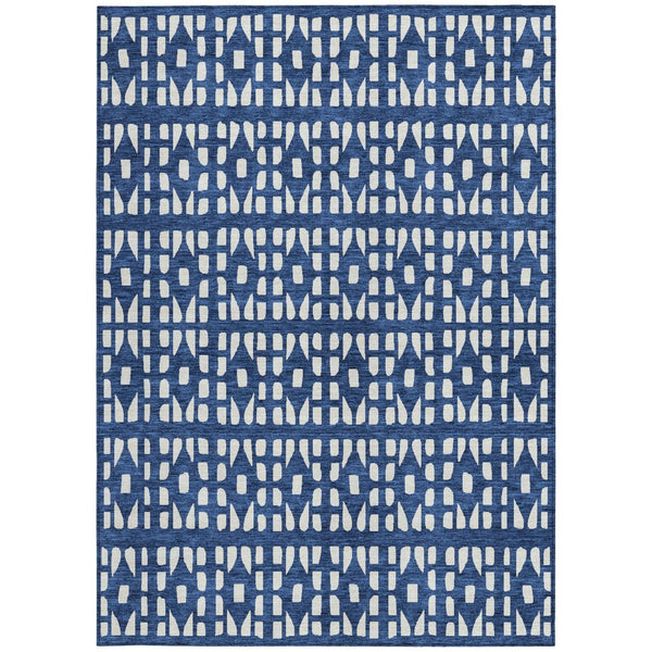 HomeRoots 5' Stylish Navy Blue and Ivory Geometric Washable Area Rug for Indoor and Outdoor Spaces Upgrade 9' X 12' 613793