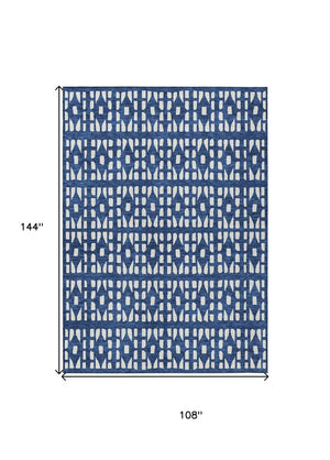 HomeRoots 5' Stylish Navy Blue and Ivory Geometric Washable Area Rug for Indoor and Outdoor Spaces Upgrade 9' X 12' 613793