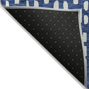 HomeRoots 5' Stylish Navy Blue and Ivory Geometric Washable Area Rug for Indoor and Outdoor Spaces Upgrade 10' X 14' 613794