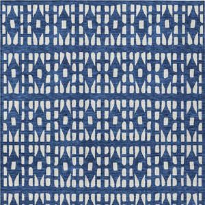 HomeRoots 5' Stylish Navy Blue and Ivory Geometric Washable Area Rug for Indoor and Outdoor Spaces Upgrade 10' X 14' 613794