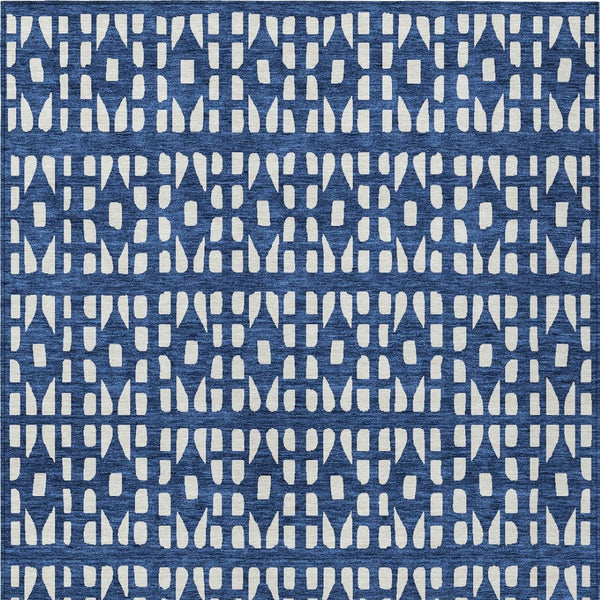 HomeRoots 5' Stylish Navy Blue and Ivory Geometric Washable Area Rug for Indoor and Outdoor Spaces Upgrade 10' X 14' 613794