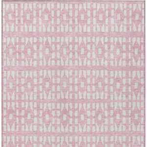 HomeRoots 5' Modern Pink and Ivory Geometric Washable Area Rug for Indoor and Outdoor Spaces, Stain-Resistant 5' X 8' 613796