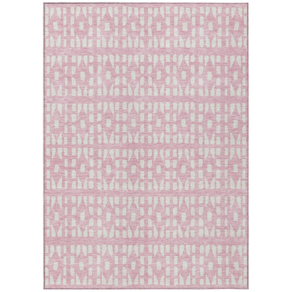 HomeRoots 5' Modern Pink and Ivory Geometric Washable Area Rug for Indoor and Outdoor Spaces, Stain-Resistant 5' X 8' 613796
