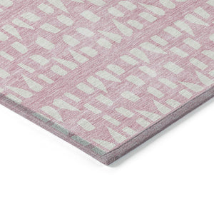 HomeRoots 5' Modern Pink and Ivory Geometric Washable Area Rug for Indoor and Outdoor Spaces, Stain-Resistant 5' X 8' 613796