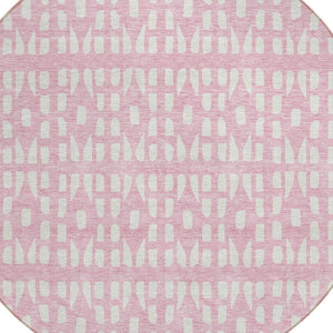 HomeRoots 5' Modern Pink and Ivory Geometric Washable Area Rug for Indoor and Outdoor Spaces, Stain-Resistant 8' Round 613797